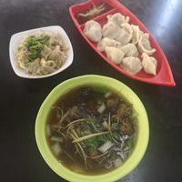 Spicy wontons on the left, dumpling and Angelica Bean Noodles at Fou Shi Yuan in Tainan