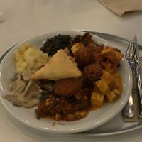 A stacked plate with a little bit of everything   at Hiltl - Dachterrasse in Zurich