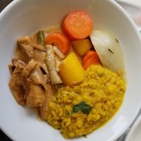 Red lentils, Penang curry, carrots, fennel at Hiltl - Dachterrasse in Zurich