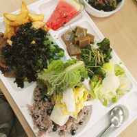 fresh fruit always goes fast, and don't pass up on the acorn jelly! at Seoul National University Vegan Buffet 서울대학교 채식뷔페 in Seoul