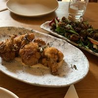 Buffalo cauliflower with sriracha mayo and Salad with fried Brussels sprouts and pickled pears   at Secret Creek Cafe in Lithgow