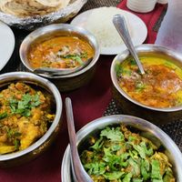 Selection of four vegan dishes  at Curry Pot in Koh Samui