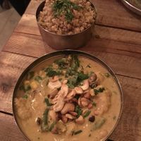 Cashew and coconut chick’n Korma with 3 grain pilau at Spice Box in East London