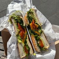 #10 Roast Veggies, Avo & Rocket ($13.50) at Huff Bagelry in Mentone