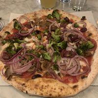 Veggie pizza with cashew cheese  at Pizza Barbone in Hyannis