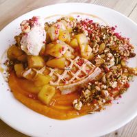 vegan gluten free apple crumble waffles  at Seize in Wellington
