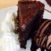 velvet chocolate cake with homemade chocolate ice cream  at Nigella Bistro in Benalmadena