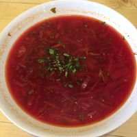 beetroot soup at Loving Hut  in Moscow