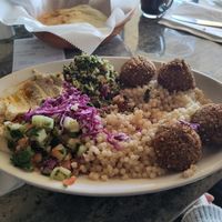 Vegan Plate (already started eating... Yammi) at Eli's Jerusalum Grill in Birmingham