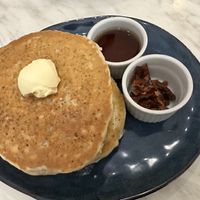 Chia pancakes with maple syrup and coconut bacon   at Green Bar in Makati