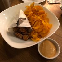 “Chicken” nuggets and sweet potato chips at Green Bar in Makati