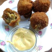 Nice broccoli 'bitterballen' with mustard at By Lima in Haarlem