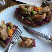 Sweet potato-vegan chicken sandwich at By Lima in Haarlem