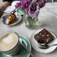 Vegan healthy brownie with a chai latte (oat)  at By Lima in Haarlem