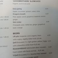 Juice and beer menu (English, June 2025) at By Lima in Haarlem