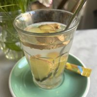 Fresh ginger tea 3,90€
(gets served with a walnut instead of a complimentary cookie - so cute.)  at By Lima in Haarlem