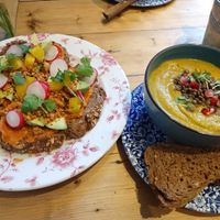 Crumble tempeh and sweet potatoe soup. Yummie! at By Lima in Haarlem