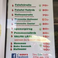Menu with vegan options at Rima's in Varberg