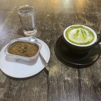 Vegan banana walnut cake and moringa affogato using vegan ice cream  at The Black Cat Cafe in Kuala Lumpur