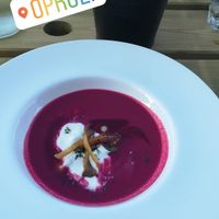 Cold beetroot soup. Very, very taste at Oproer Brouwerij in Utrecht