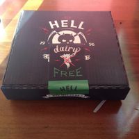 Pizza box marked for 'dairy free' at Hell Pizza - South in Dunedin
