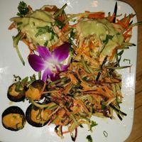 today's dinner sampler. tostadas, pesto mushrooms, salad. good. at 118 Degrees in Tarzana