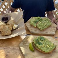Yummy avocado toast. Homemade biscuits and delicious homemade jelly. at The Butcher's Daughter in Venice