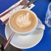 Cappuccino with oat (Shiboleth) milk  at Nocturno Cafe in Jerusalem