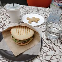 Popeye smoothie, burger, gingerbread man at VegBurger in Yekaterinburg