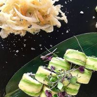 Avocado hosomaki and kara-age at Basara in Venice