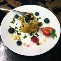 Carrot Barfi with Lime Syrup Sauce, and Seasonal Berries (Kitchen Takeover - Food served at Be The Change in Worcester) at Poco Culina in Cheltenham