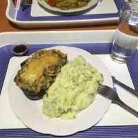 stuffed eggplant and mashed potatoes/zucchini  at Vegetariano Naturista Cheng Nan in Concepcion