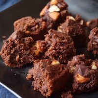 2 vegan brownies from Lingua World Cafe (this was served at home, not at the cafe, but these are the brownies).  at Lingua World Cafe in Osaka