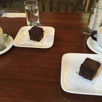 Vegan brownie and coffee vs. cocoa with soy milk at Lingua World Cafe in Osaka