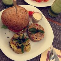 Vegan burger at Natural Cafe in Marigot