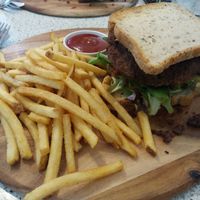 Vegan burger at Soulshine Cafe in Auckland