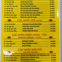 Menue at Dinh Y in Ho Chi Minh City