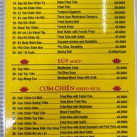 Menue at Dinh Y in Ho Chi Minh City