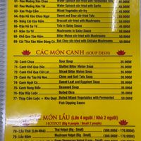 Menue at Dinh Y in Ho Chi Minh City