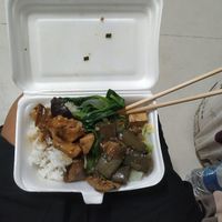 Rice with 3 options ( in this case: eggplant, Pak Choi, tofu) at Dinh Y in Ho Chi Minh City