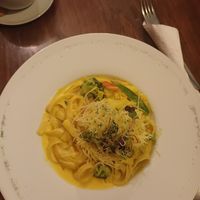 Fettuccine with very creamy sauce and verduras - nice! at Via Via Cafe in Ayacucho