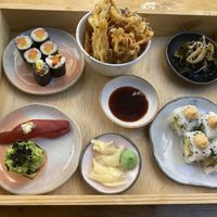 I got a bento box which comes with a selection of dishes😄 at Youmiko Vegan Sushi - Hoża in Warsaw