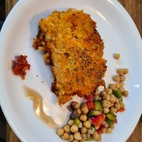 Vegan Sheppard's pie with chickpea salad (choice out of 3 salads) at Food 4 Thought in Galway