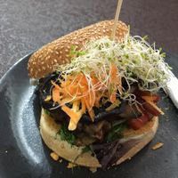 Vegan Swiss Mushroom burger at Herbee's Garden Cafe in Hahndorf