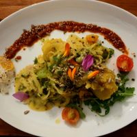 Vegetables Spaghetti on Potato Olive Oil Stamp with Tomato Pesto at Alge in Moenchengladbach