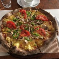 Vegan simple pizza at Mystic All Day Cafe in Athens