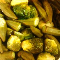 Steamed veg - Okras and Brussel sprouts at Roots Reggae Vegetarian Cafe in Bridgetown