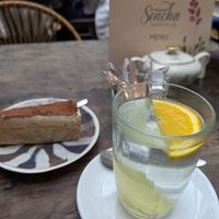 Tiramisu cake with ginger orange tea at Sencha Lunchstore in Alkmaar