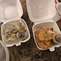 Vegan apps: vegetable dumpling (with ponzu dipping sauce, vegan) and scallion pancakes. 🤤 at Taiwan Noodle in Albany