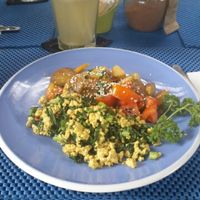 scrambled tofu and banana shake at Refresh in Manggis